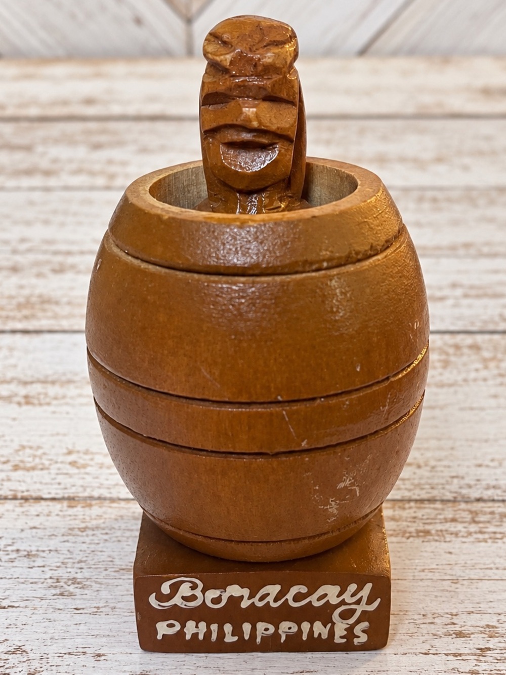 Vintage Boracay Philippines Wooden Barrel Man